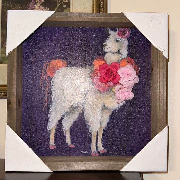 Shabby Chic Fancy Llama Square Boxed Art Print by TAVA - Picture 1 of 8
